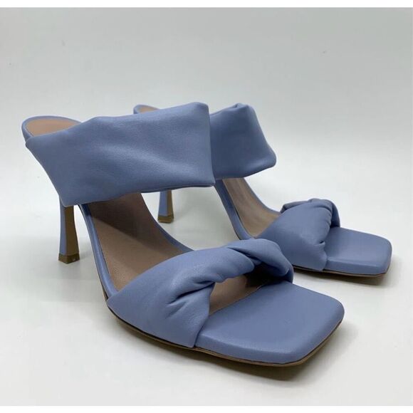 Kiro. Pamplona Leather Heeled Square Toe Sandal in Nappa Sky Blue Size 39 - Picture 3 of 12